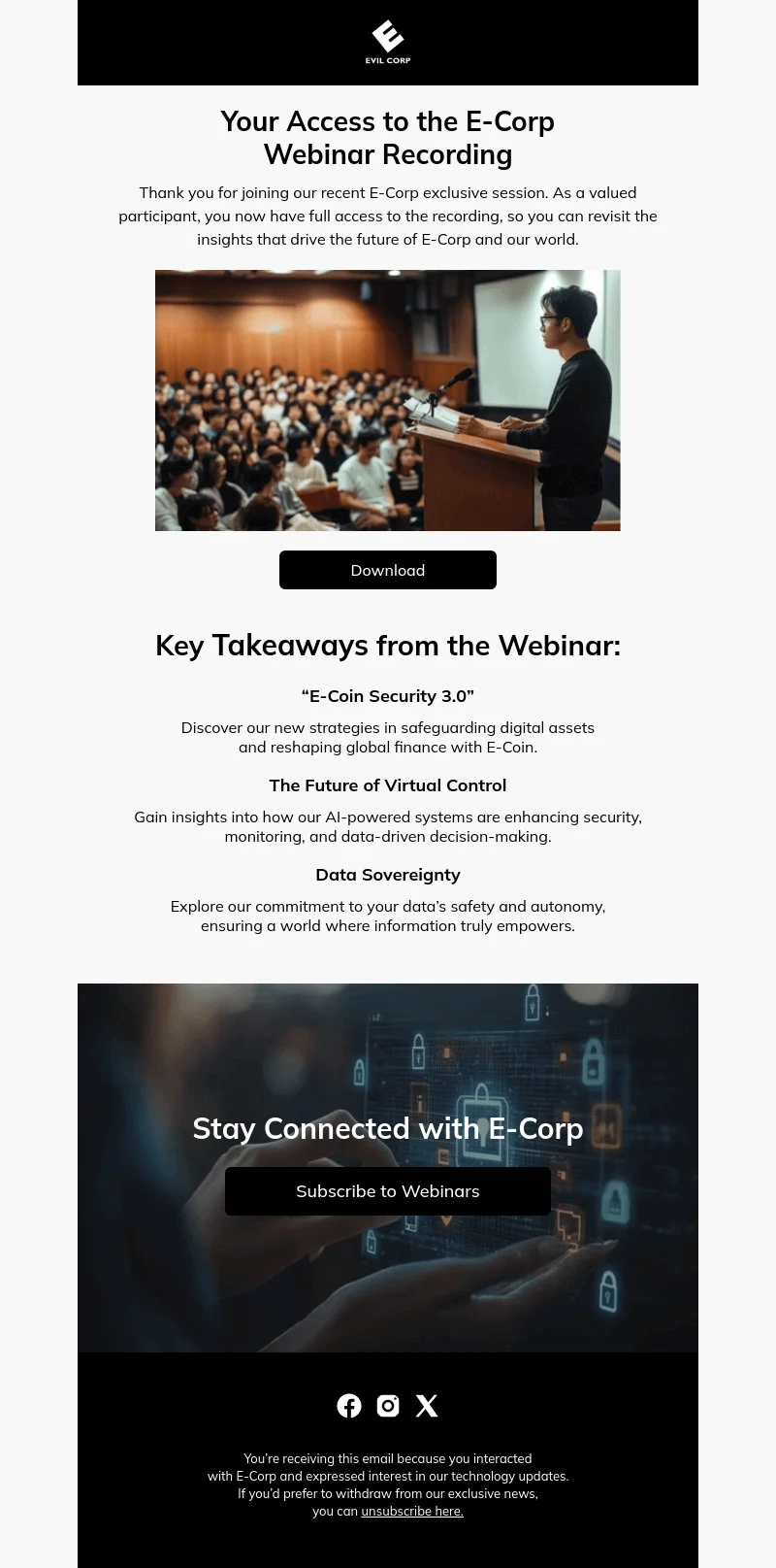 Example of an email template for webinars