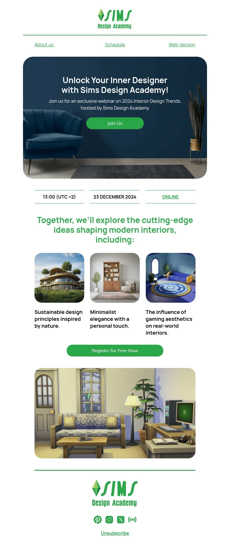 Example of an email template for webinars