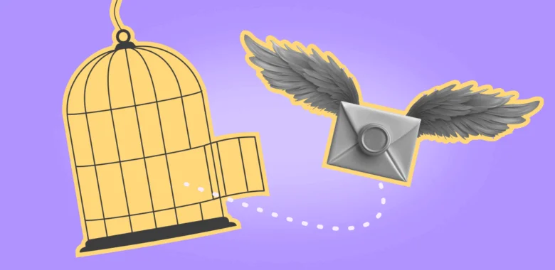 A cover for the article about email blacklist removal depicting an envelope with wings escaping a cage