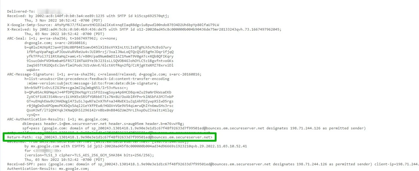 Return-Path header in the email