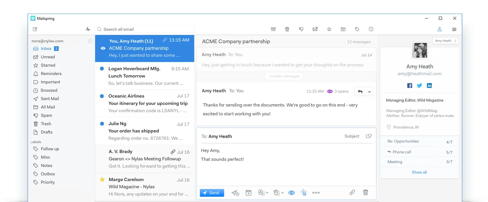 Mailspring email client interface