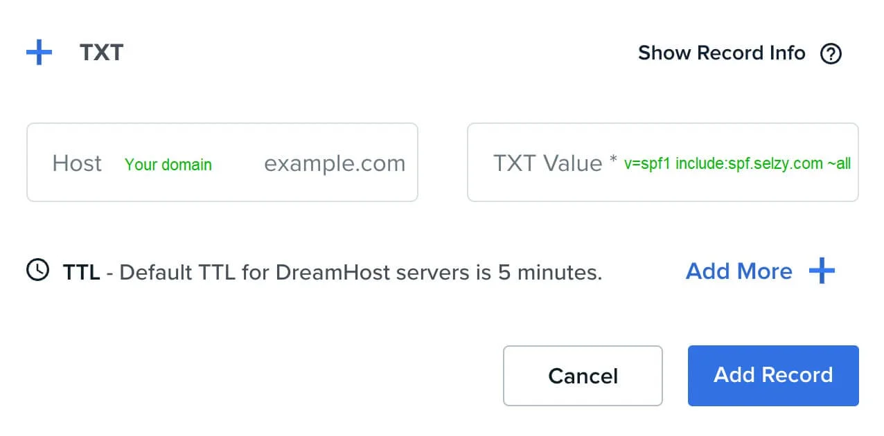 Creation a TXT record in DNS