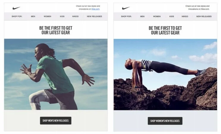 Gender personalization emails from Nike