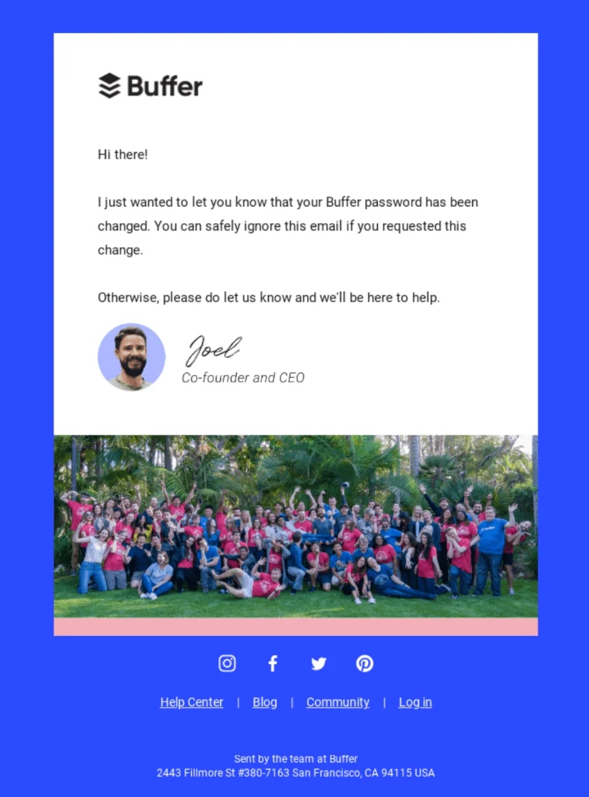 Confirmation email from Buffer