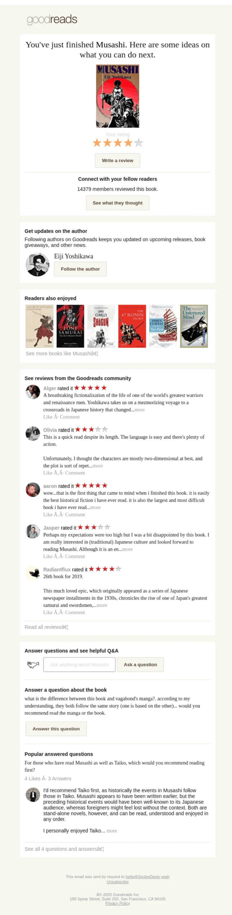 Recommendations email from Goodreads