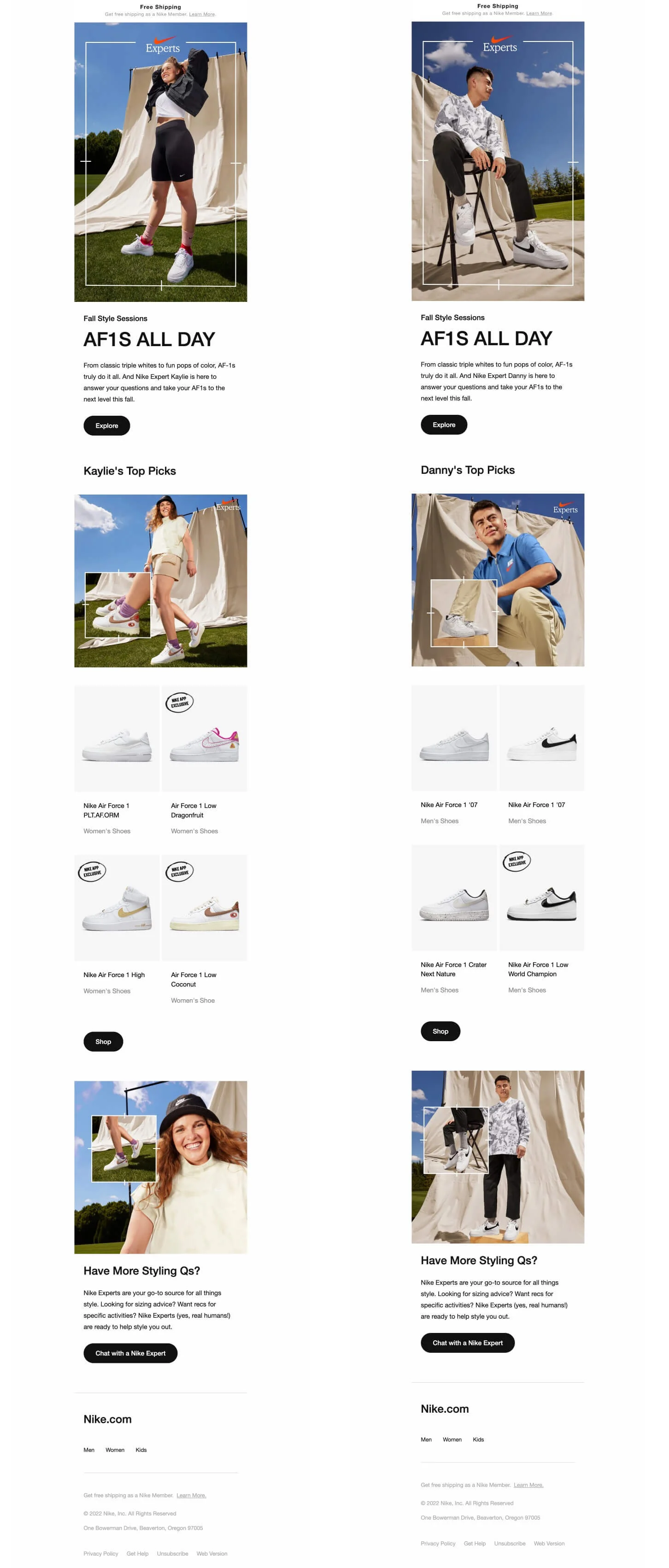 Nike’s promotional campaigns for women and men