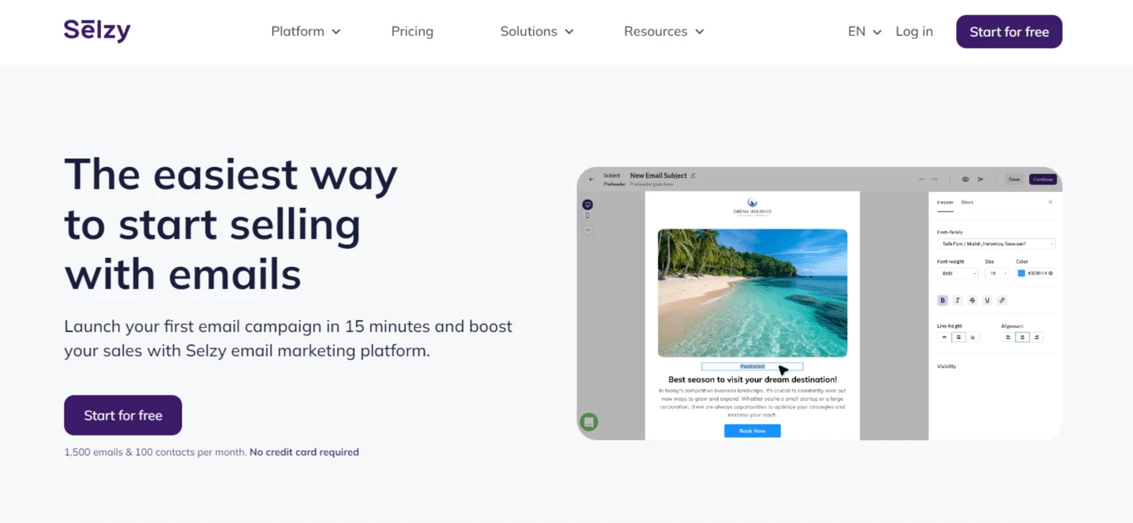 Selzy main page with registration buttons