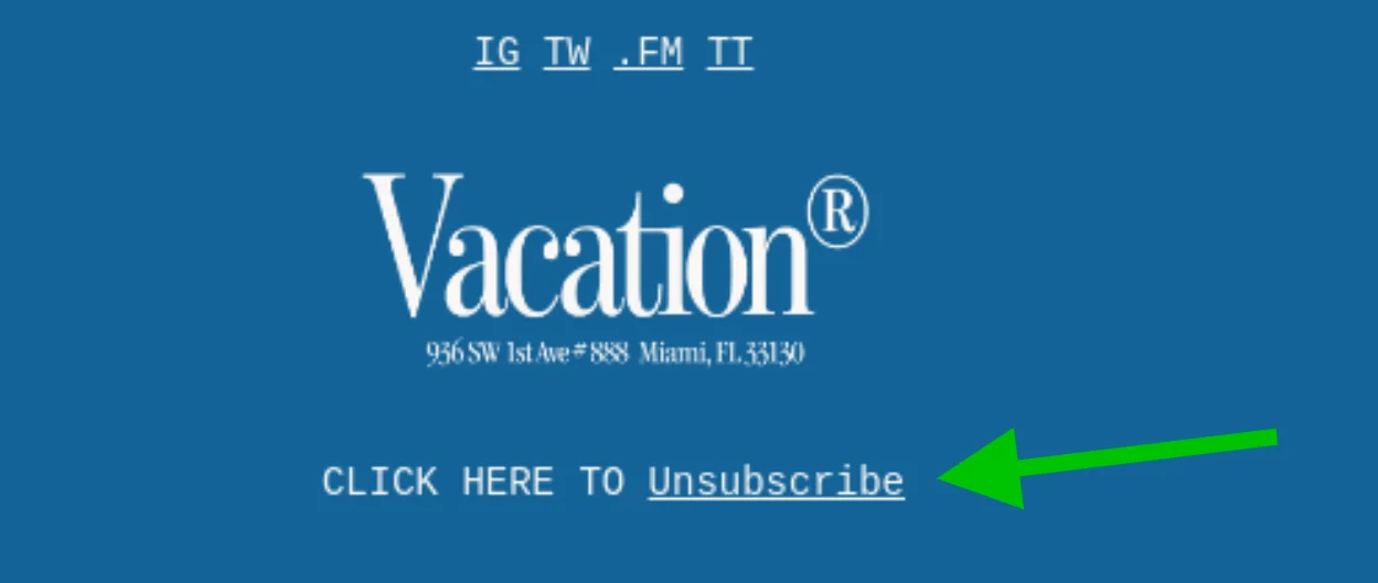 An email footer with the text “Click here to unsubscribe” and an unsubscribe link
