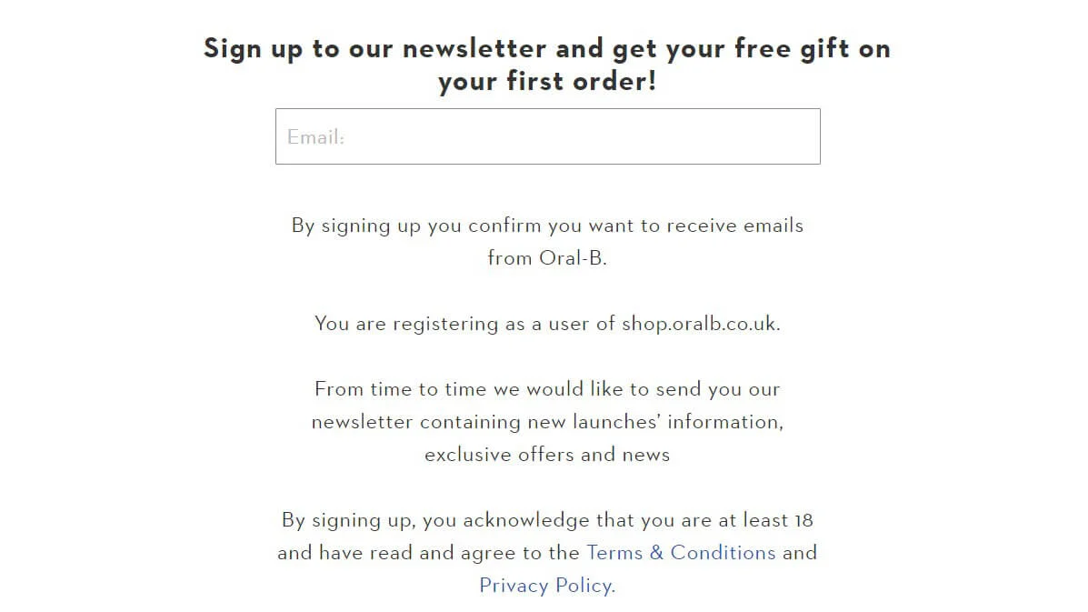 Oral B UK newsletter subscription page