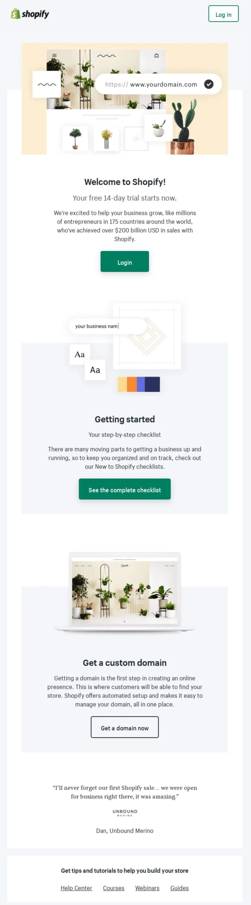 A Shopify welcome email