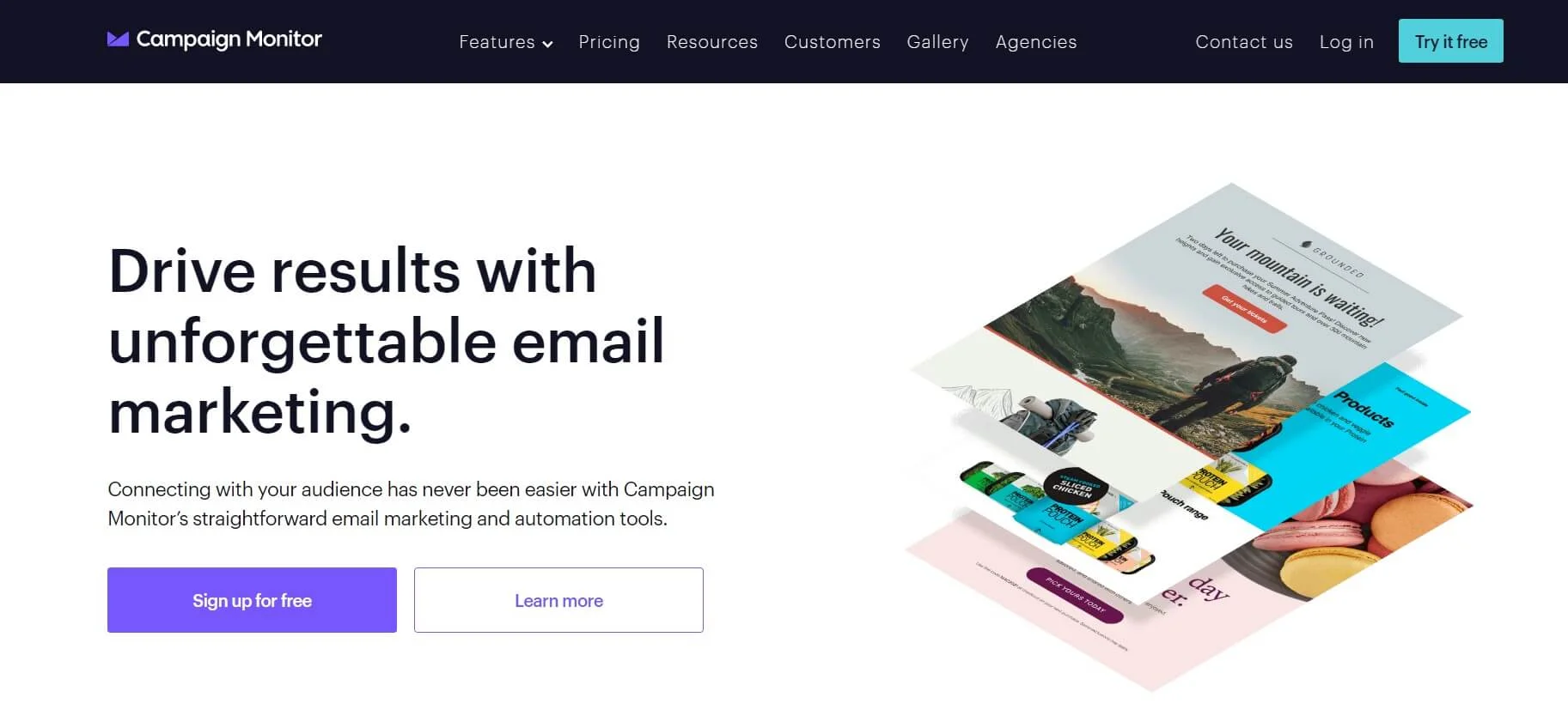 Campaign Monitor email service provider main page