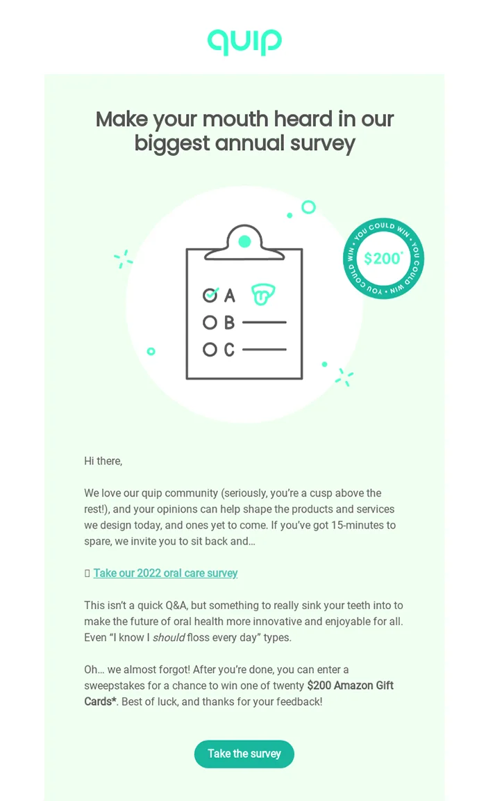 Feedback request, Quip dental newsletter