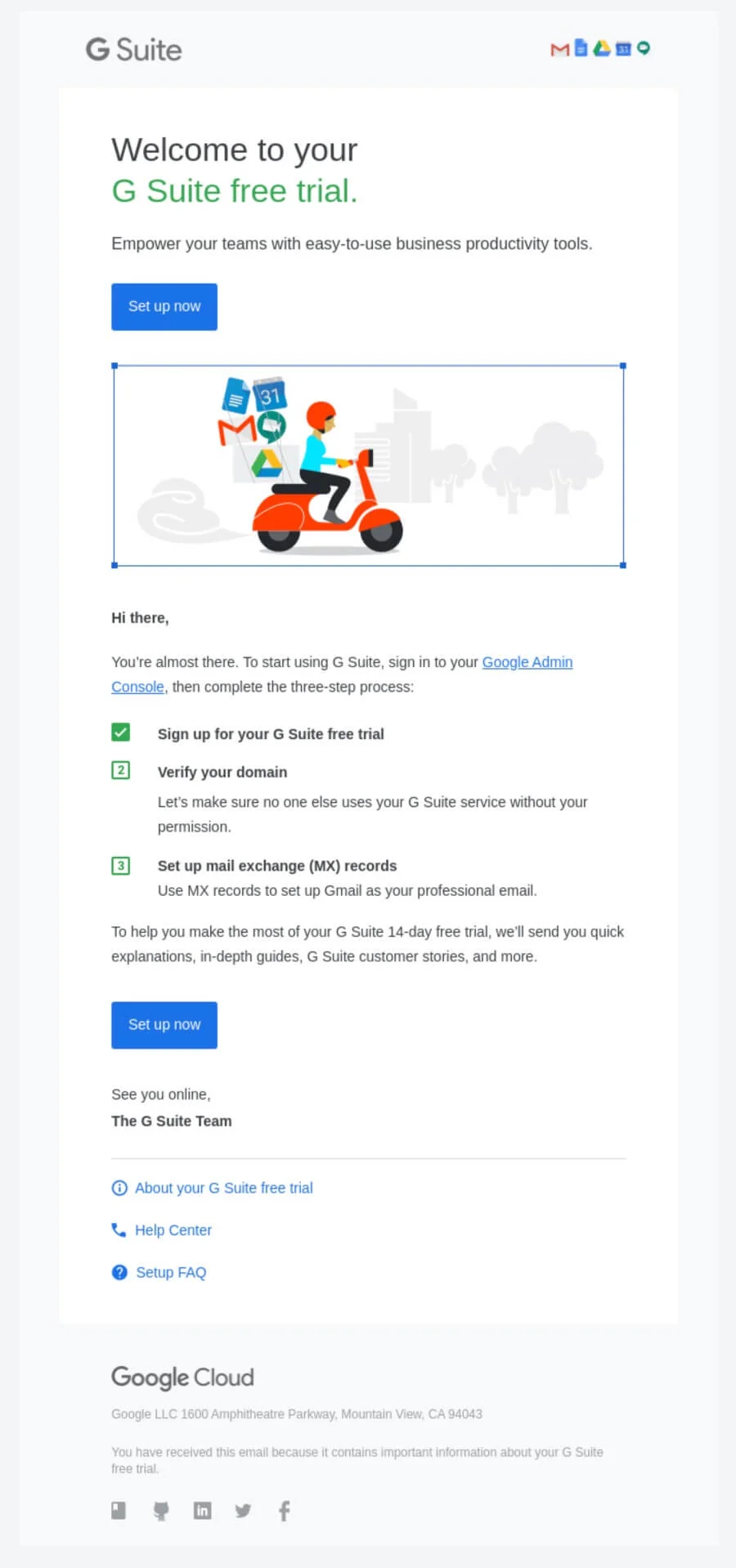 A free trial B2B email from Google