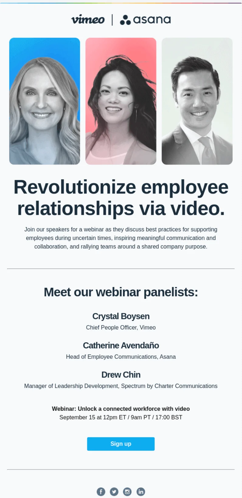 Vimeo and Asana cross-promotion B2B email
