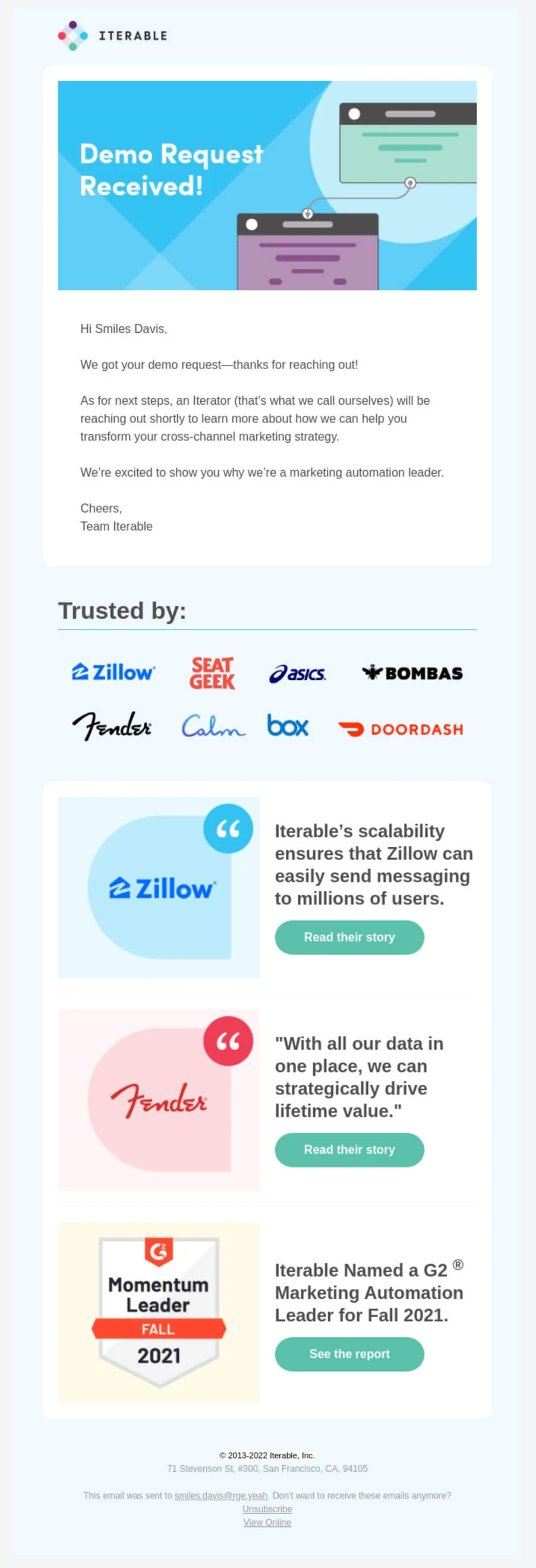 An activation email