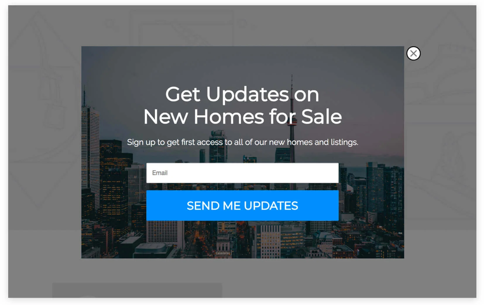 A sign-up form on a real estate agency website