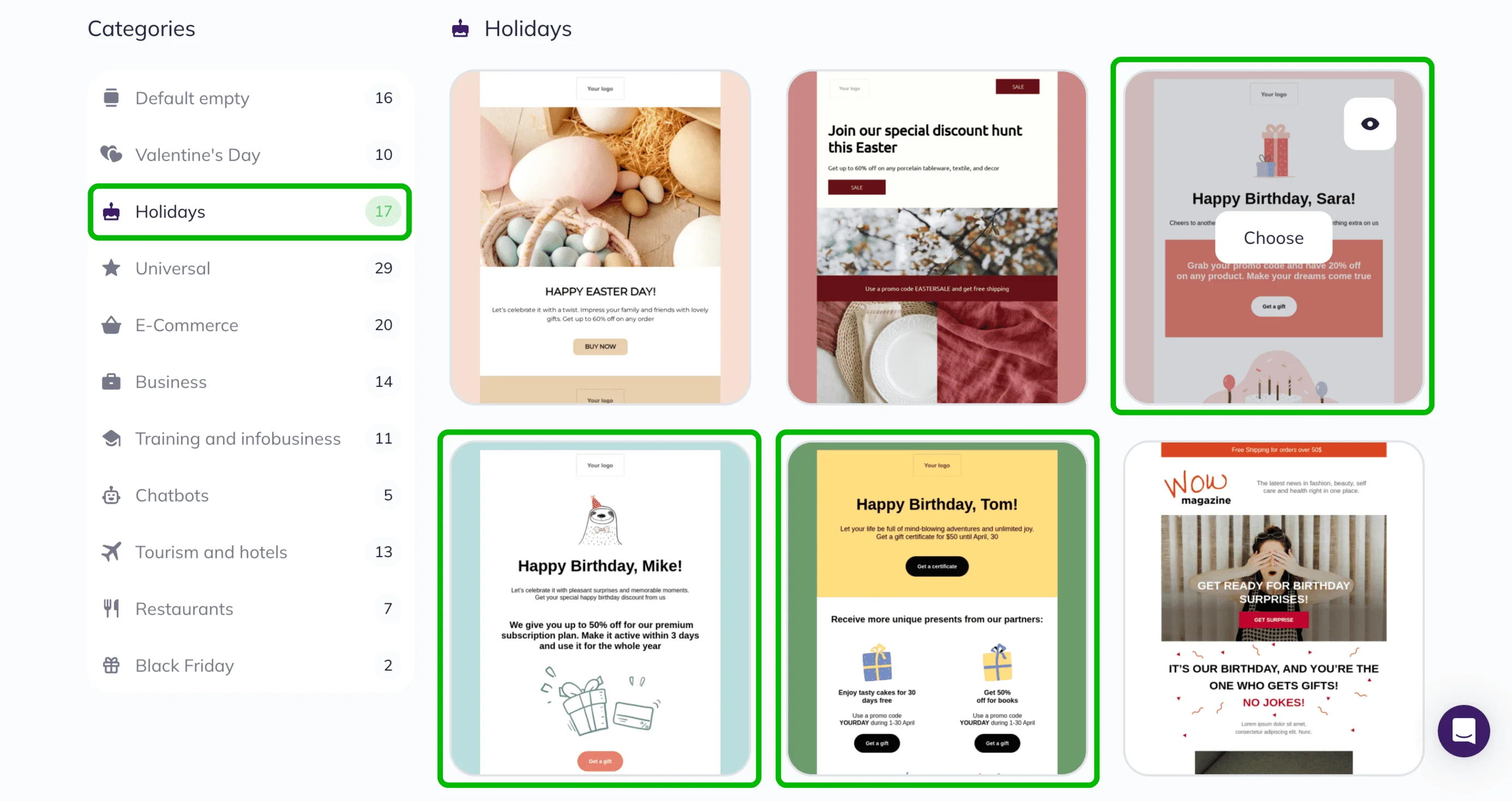 Birthday email templates in Selzy