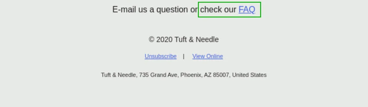 A link to the FAQ section of a company website
