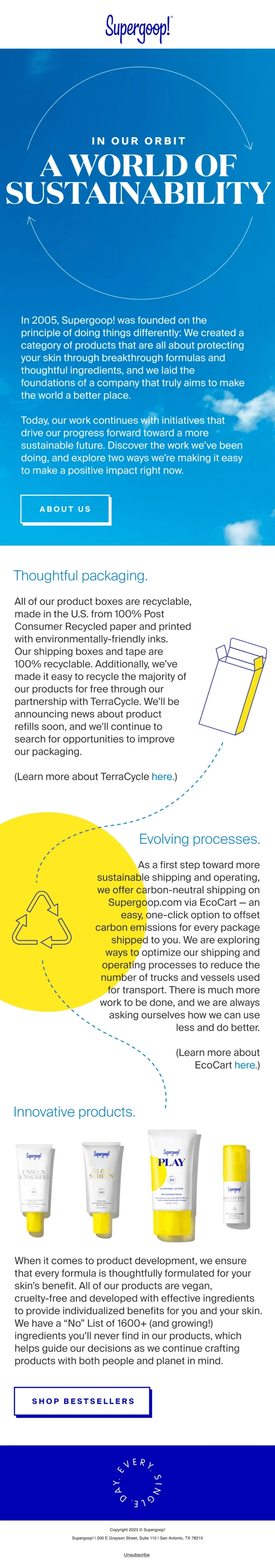 An Earth Day email detailing the brand’s efforts to pursue sustainability