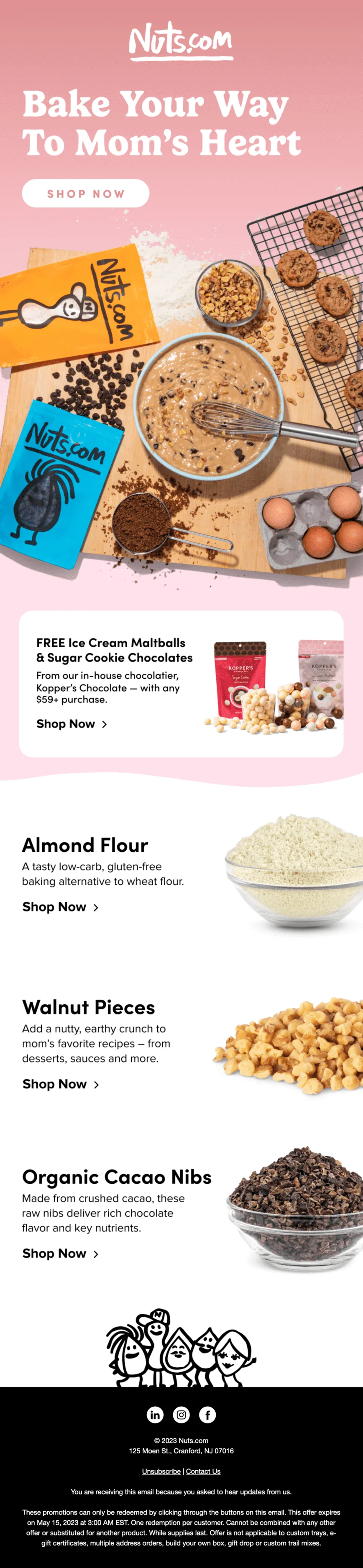 Mother’s Day email recommending products to “bake your way to mom’s heart”