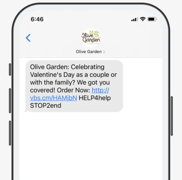 An example of an event announcement via SMS