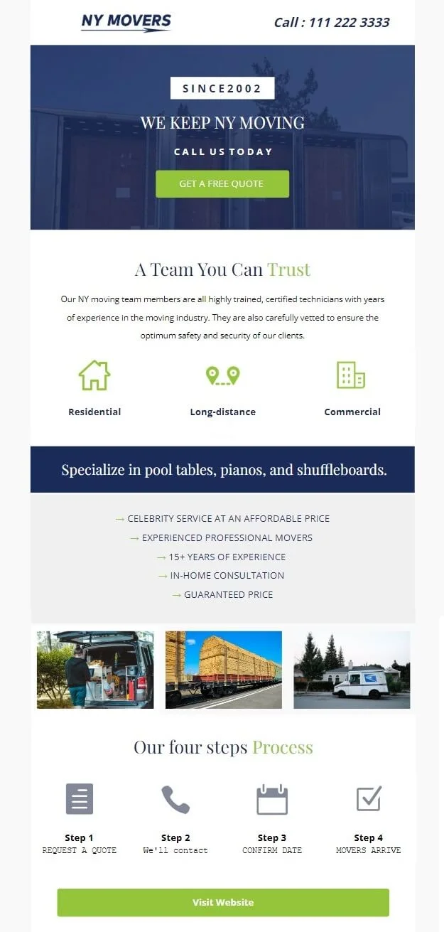 Email example from a moving company