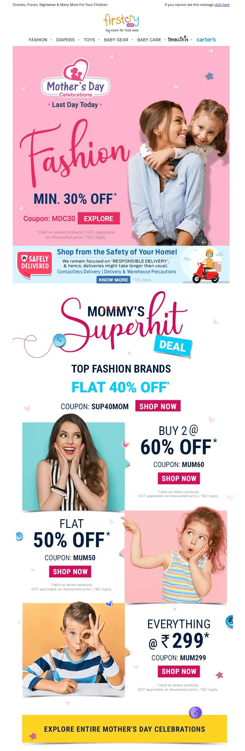 Mother’s Day email subject line example from FirstCry