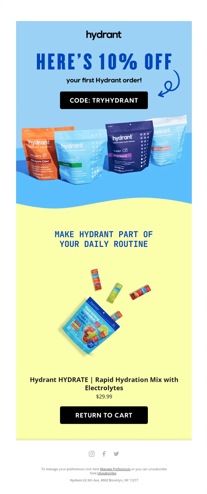 Abandoned cart email example