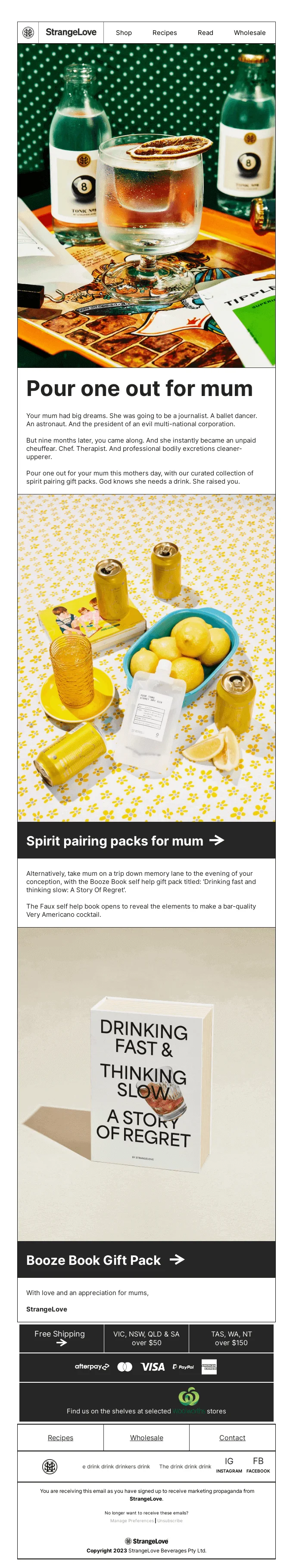 Mother’s Day email subject line example from StrangeLove