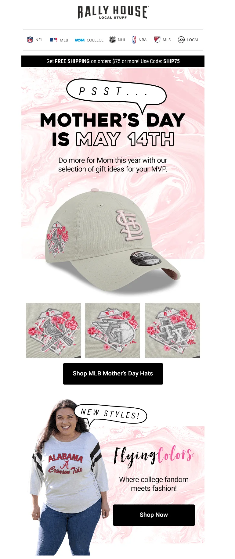 Mother’s Day email subject line example from Rally House