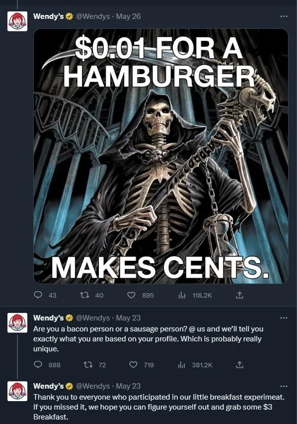 Twitter thread by Wendy’s.