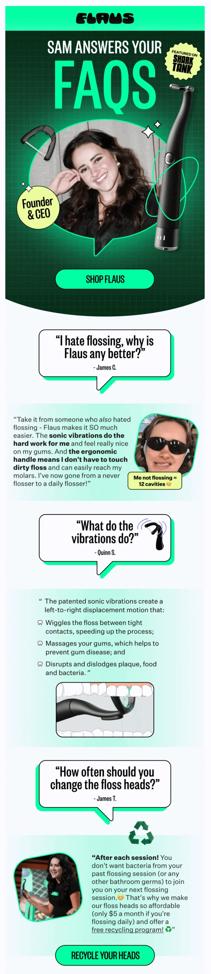 An email from Flaus with answers for most common questions