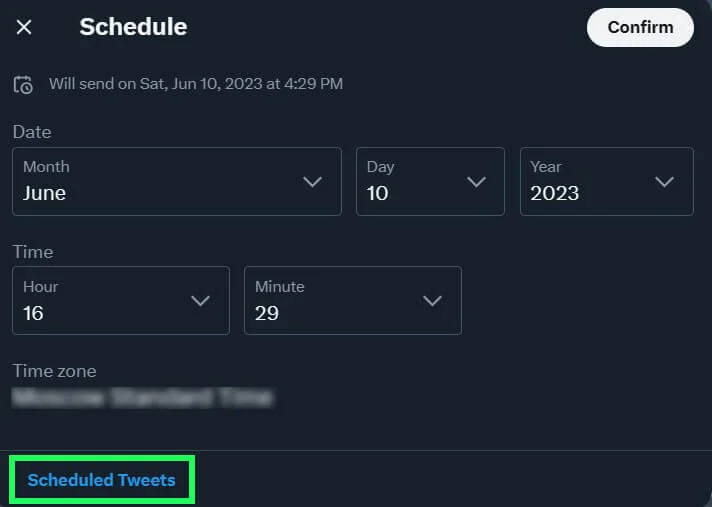 Twitter scheduling menu