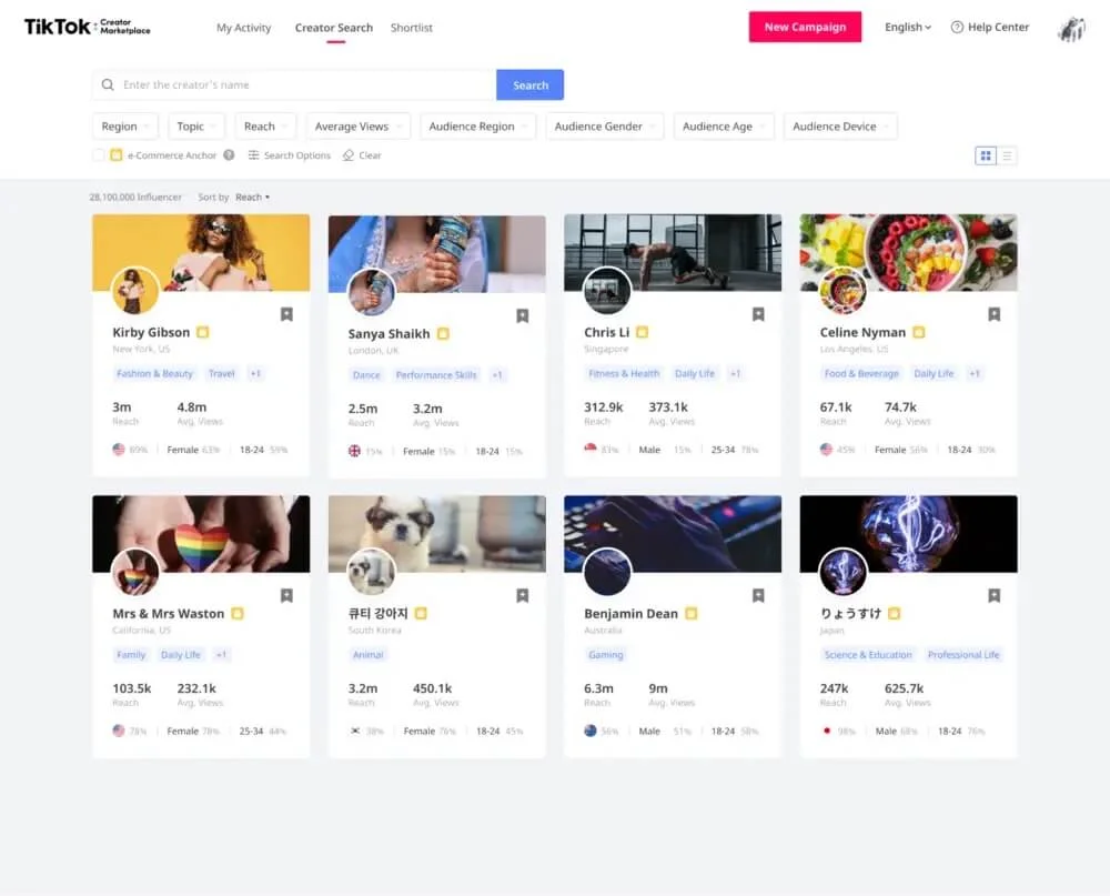 TikTok creator marketplace interface