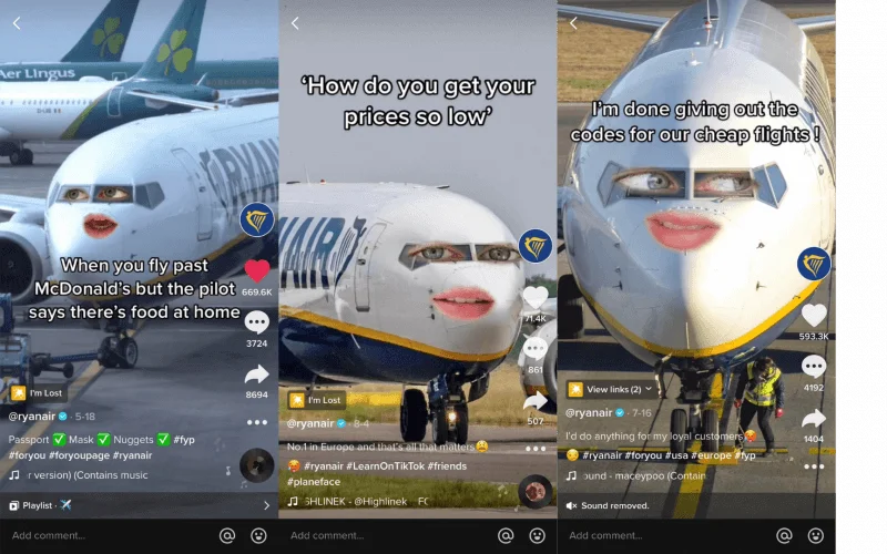RyanAir account in TikTok