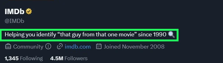 IMDb’s bio on Twitter