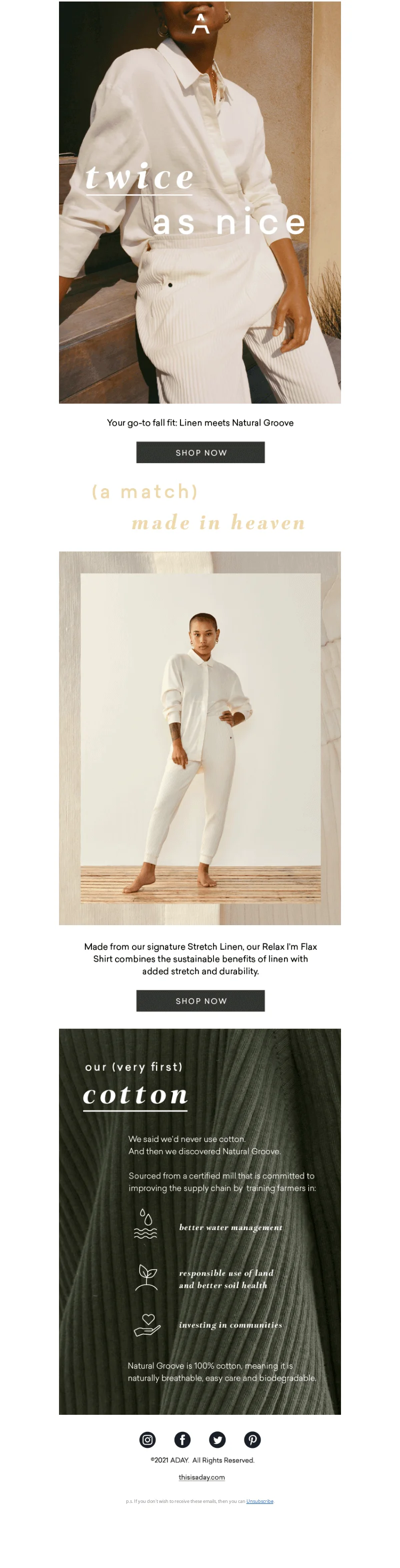 A Labor Day email with a selection of white clothes