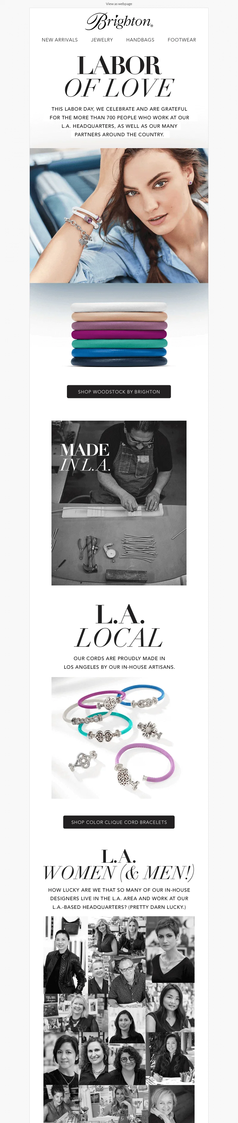 Labor Day email from Brighton Collectibles with the tagline “Labor of Love”