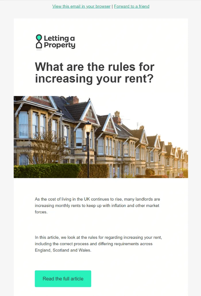 Real estate email example promoting a blog post.