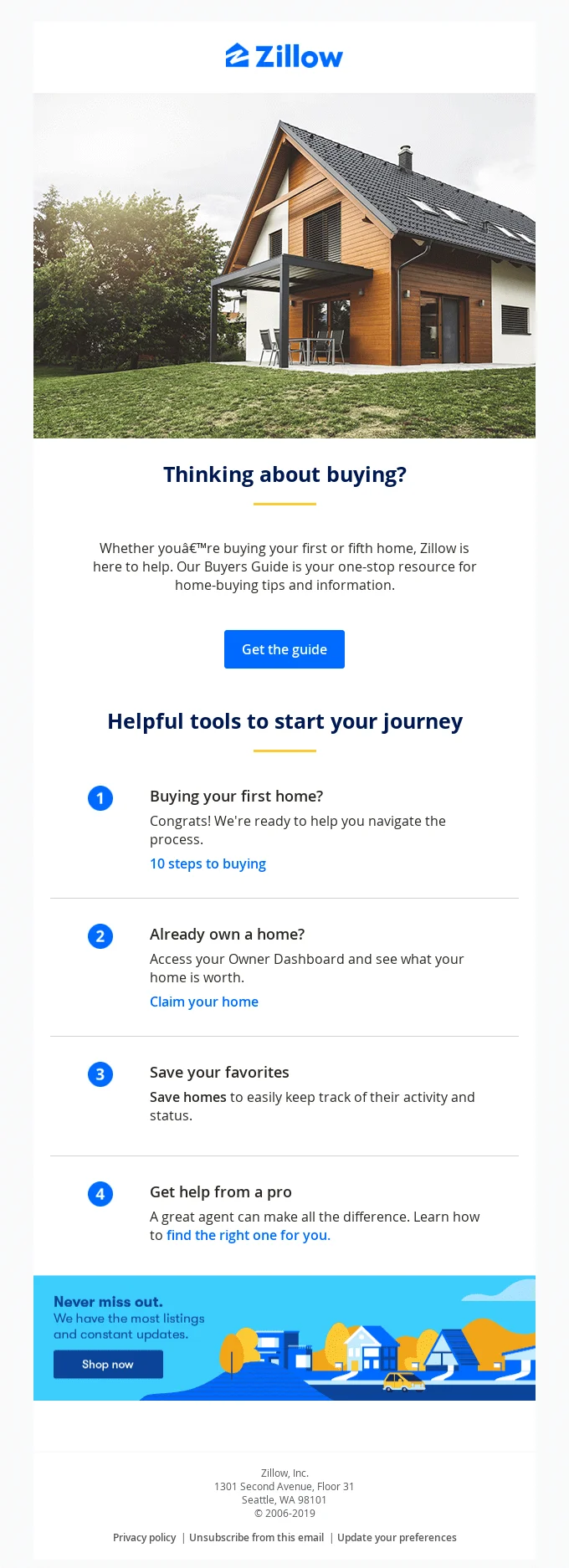 Real estate email example containing a how-to guide for homebuyers.