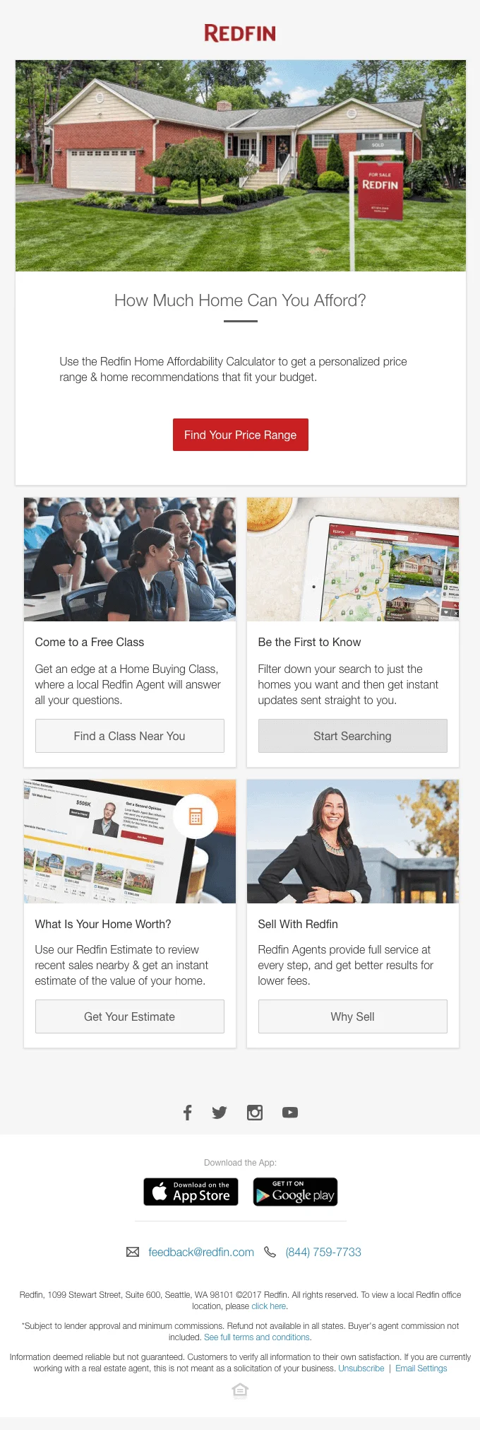 Real estate email example leveraging evergreen content (home affordability calculator promo).