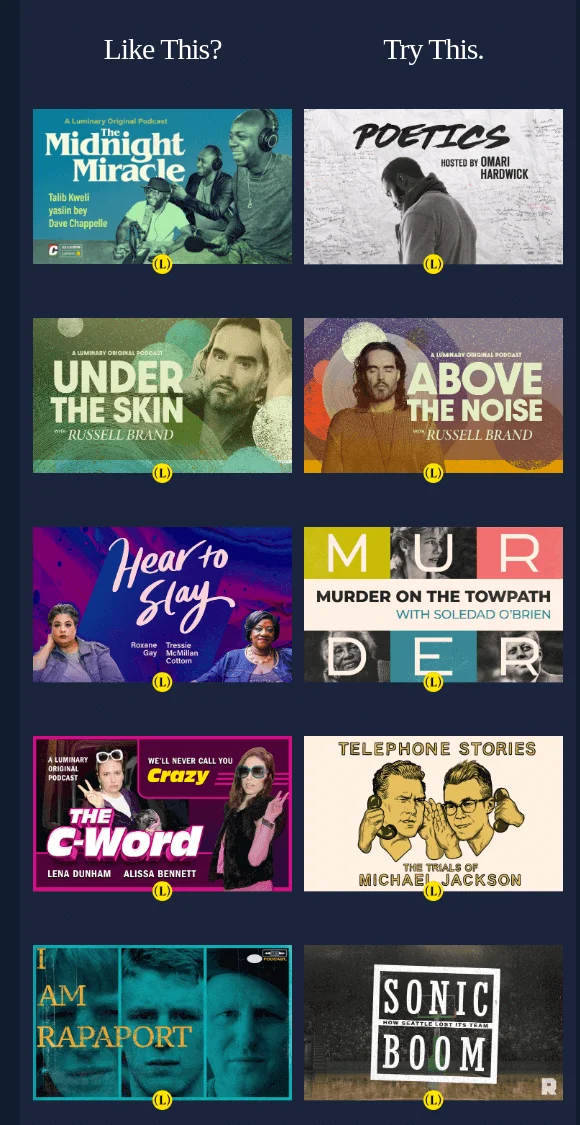 A podcast platform makes listening recommendations based on what a subscriber has previously listened to.