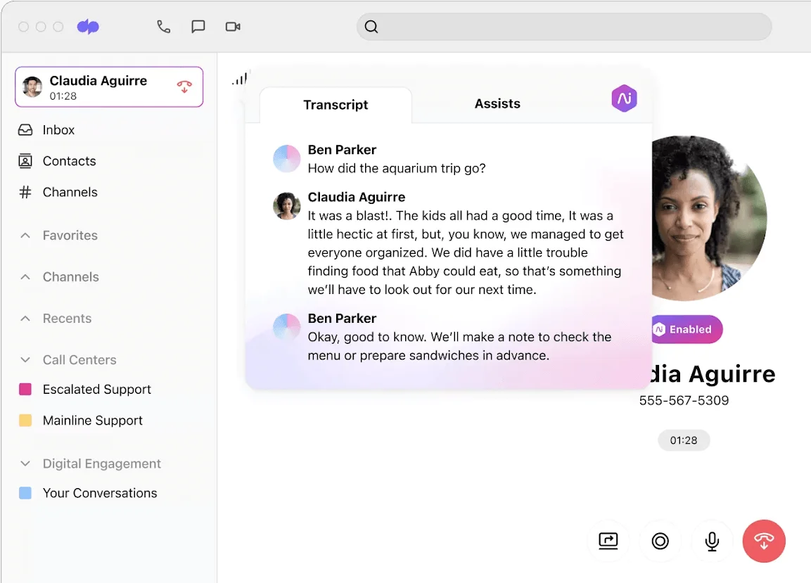 The UI of the Dialpad transcription service can assist with recording the conversations.