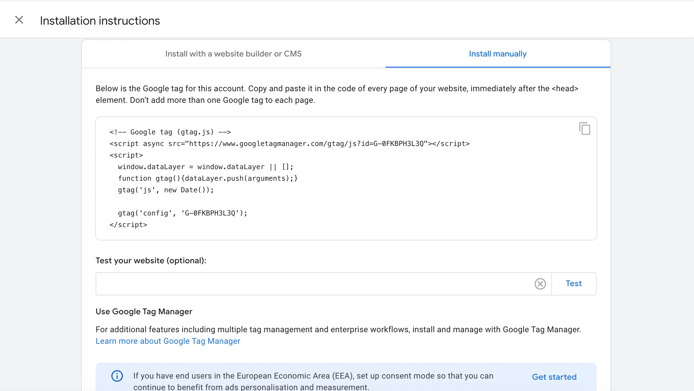 Google Analytics’ installation instructions for Google tag