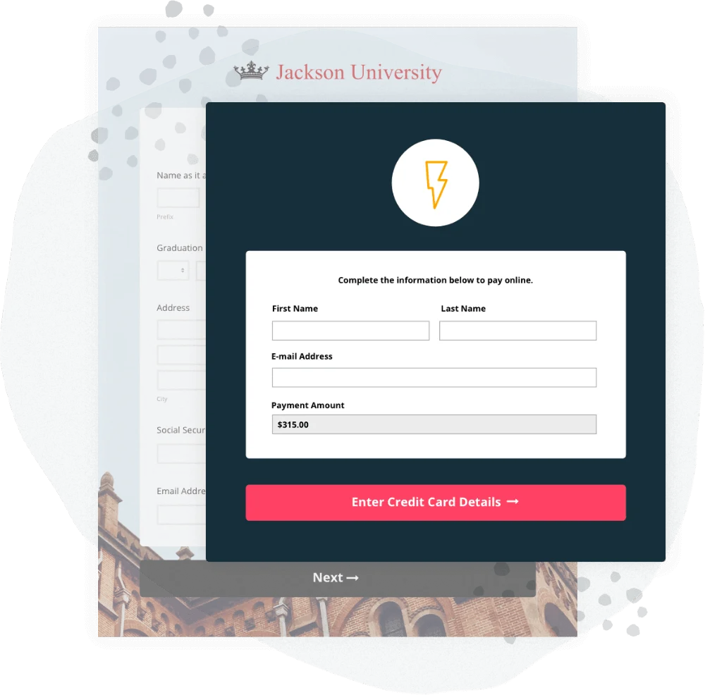 Formstack payment form example for a university
