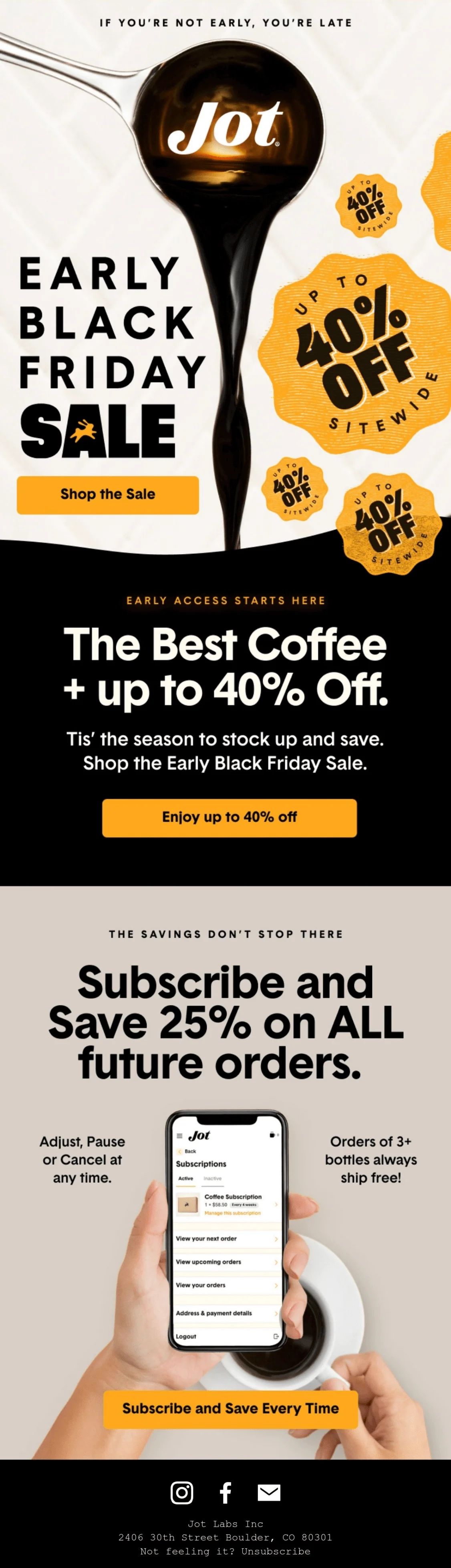 A Black Friday email with the text “Early Black Friday sale” and deals