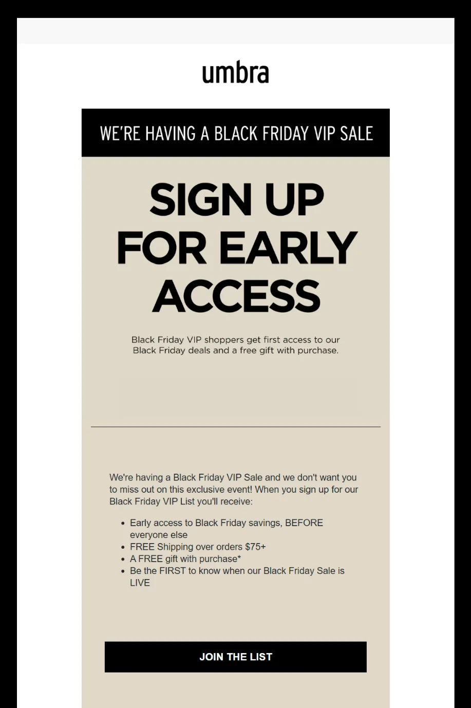 An Early VIP deal email for Black Friday