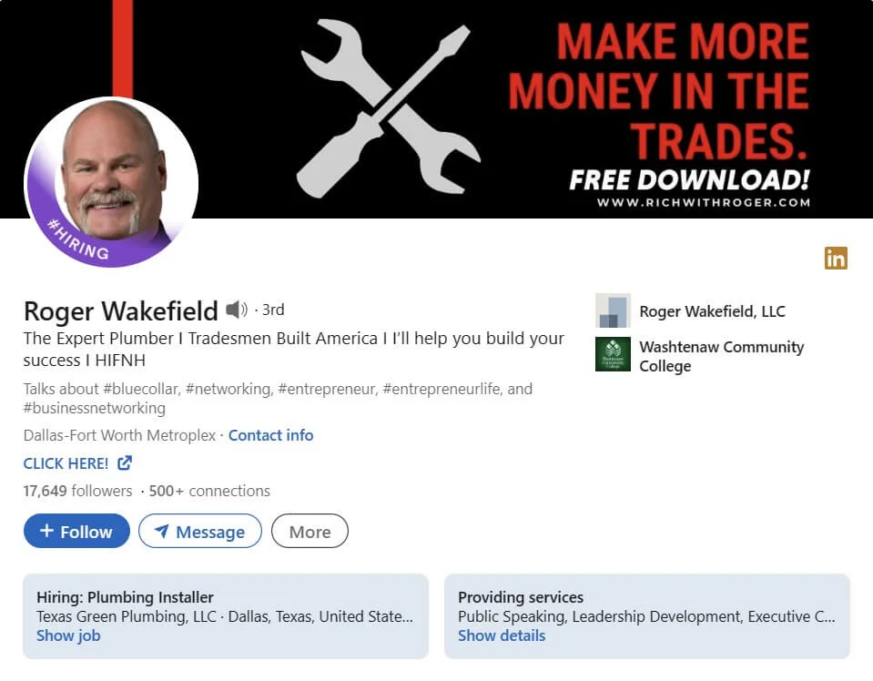 Roger Wakefield’s profile page on LinkedIn