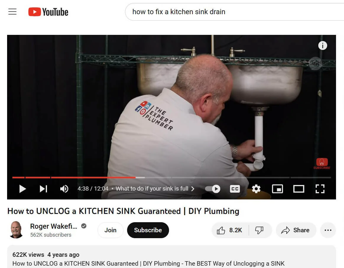 Roger Wakefield’s YouTube video on how to unclog a kitchen sink