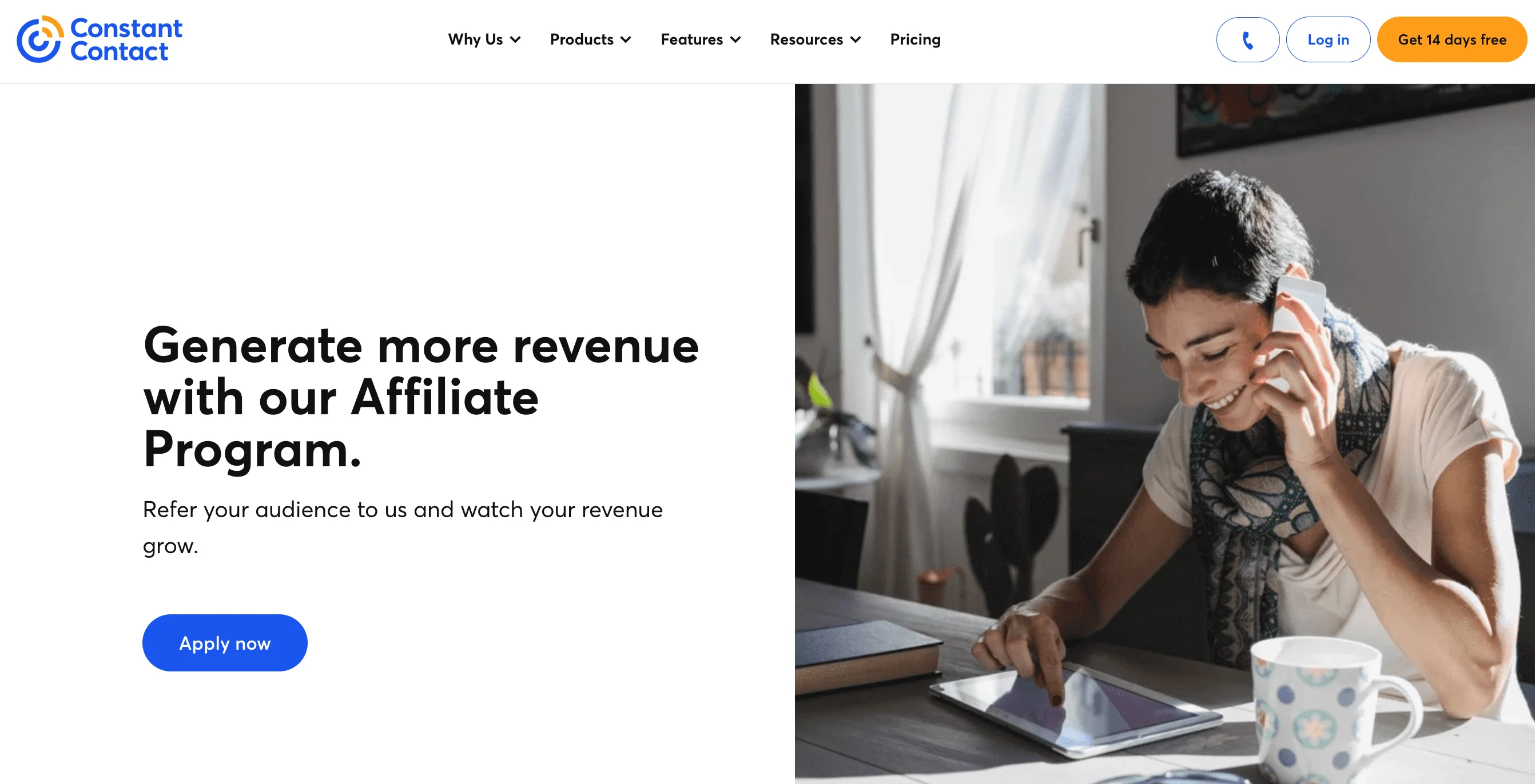 Constant Contact affiliate program page promoting revenue growth for referrals